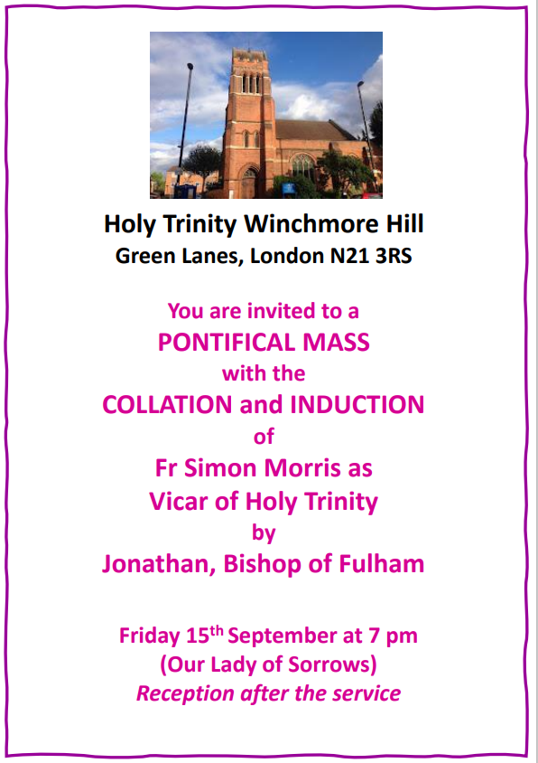 Induction of Fr Simon Morris at Holy Trinity on 15th September 2023
