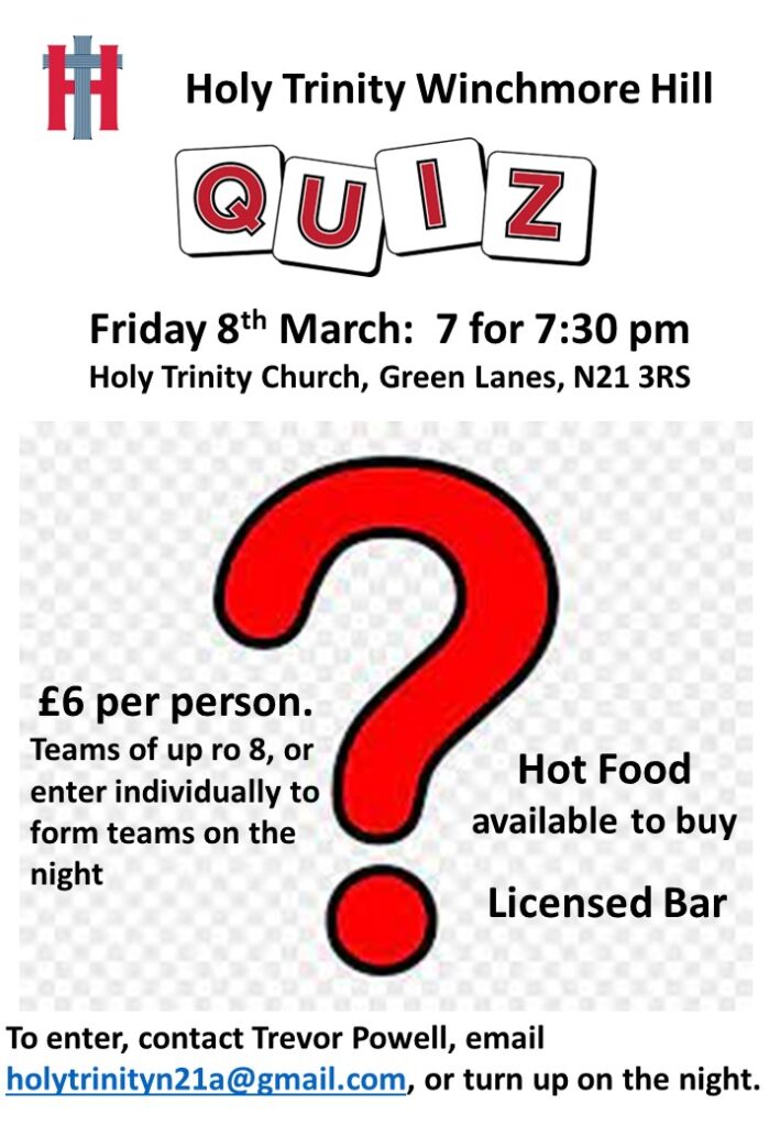 quiz on Friday 8th March at 7pm
