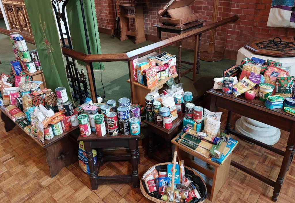 Tins, pasta and non-perishable foods presented by Highfield School